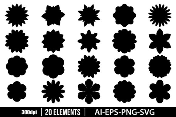 Beautiful Flowers Silhouette Clipart Set for Graphics & Illustrations