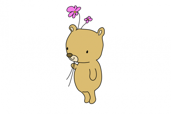 Cute Cartoon Bear with Flowers Design Graphics and Illustrations