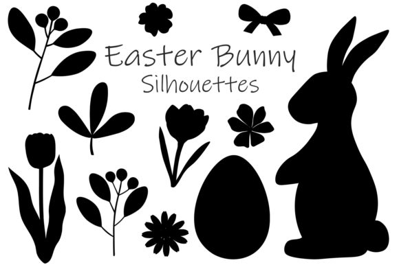 Easter Bunny Silhouettes. Bunny Flowers for Graphics and Illustrations