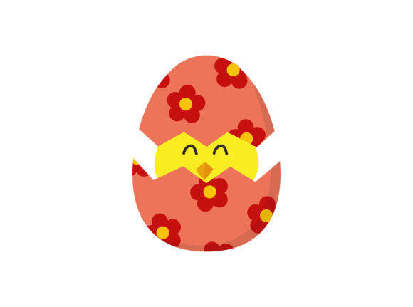 Easter Egg Chicken Red Flowers Vector Graphics and Illustrations