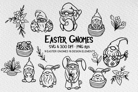 Easter Gnomes and Flowers Set: Graphics for Seasonal Projects