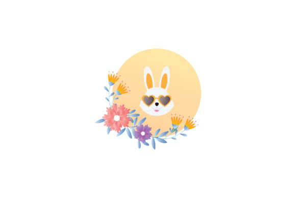 Easter Head Rabbit Flowers Illustration for Graphics