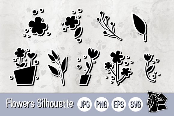Flowers Silhouette JPG PNG EPS SVG Graphics and Illustrations