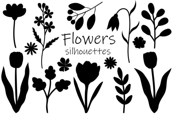 Flowers Silhouettes. Plants Silhouettes: Graphics & Illustrations for Branding