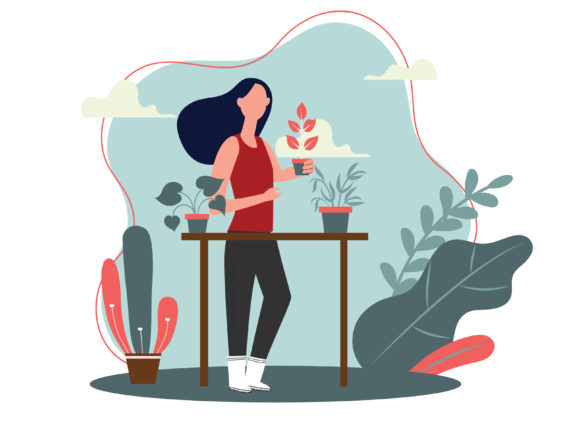 Illustration of Planting Flowers in Pots: Graphics and Illustrations Review