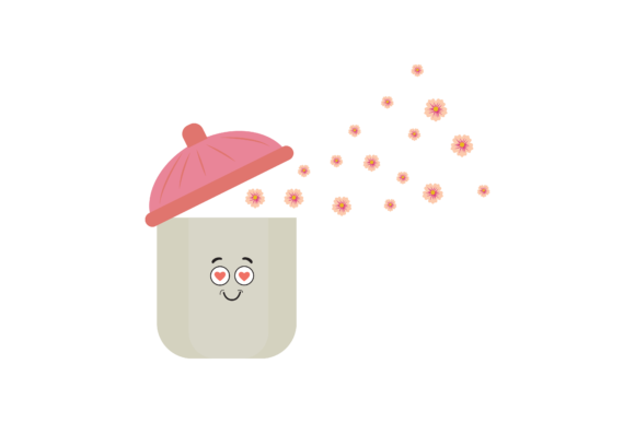 Spring Kawaii Cute Jars Flowers: Graphics & Illustrations for Design