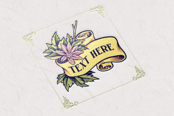 Vintage Ribbon with Flowers Engraving Graphics and Illustrations