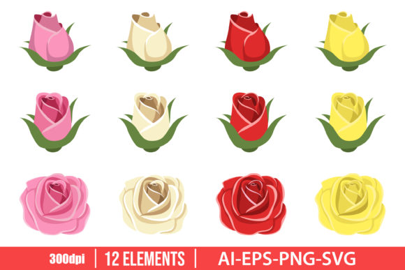 Vintage Roses Clipart Set for Graphics and Illustrations
